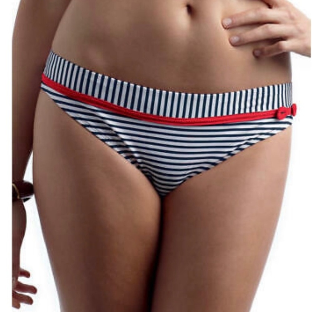PANACHE LUCILLE LOW RISE BIKINI BRIEF NAVY BLUE WHITE RED STRIPE  SIZE S…